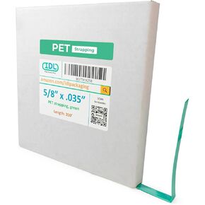IDL Packaging 5/8" x .035" x 4000' Polyester (PET) Strapping Roll of 16" x 6" Core Size, 1400 lbs Break Strength, Embossed, Green - UV, Water, and Rust Resistance