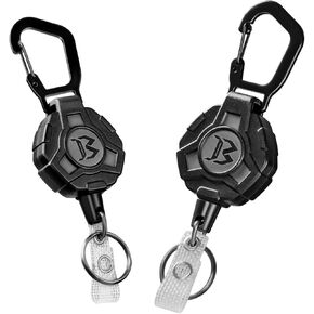 bemece 2 Pack Retractable Keychain Heavy Duty Carabiner Badge Holder with 29" Steel Cord, Retractable Badge Reel for Office Tactical ID Card Hanging Outdoor Sports