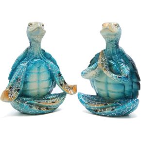 Serene Zen Turtle Yoga Figurines – Sea Turtle Decor for Home, Coastal Decor for Home, Beach Theme Bathroom & Meditation Spaces | Calming Turtle Ornaments