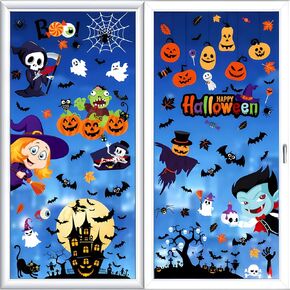 202 PCS Halloween Window clings,9 Sheets Double Sided Halloween Stickers,Window Stickers for Kids Party, Halloween Decoration.