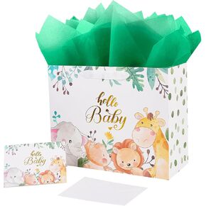 12.6" Large Baby Girl Gift Bag with Tissue Paper and Greeting Card for Baby Shower, Baby Girl Birthday, New Parents, and More. in Kuwait