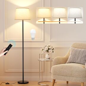 Floor Lamps for Living Room - 3 Color Temp(3000/4000/5000K) Standing Lamp with Pull Chain Switch, Black Floor Lamp with Lampshade, Modern Tall Light for Bedroom Office(9W Bulb Included)