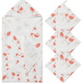 2ooya 4 قطع من مناشف الموسلين للأطفال ومنشفة بغطاء للرأس ومجموعة مناشف حمام ماصة من القطن باللون الأخضر مع غطاء للرأس للأطفال حديثي الولادة والرضع والأولاد والبنات هدية استحمام لتنظيف الأطفال والاستحمام in Kuwait