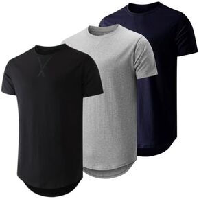 تي شيرت JMIERR رجالي مكون من 3 قطع من القطن Hipster Hip Hop Longline Crewneck