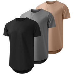 JMIERR Mens 3 Pack Cotton Hipster Hip Hop Longline Crewneck T-Shirt