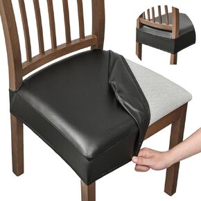 FUANGUI Dining Chair Covers Set of 4, Waterproof PU Leather Stretch Chair Seat Slipcovers Soft Removable Washable Chair Covers, Kitchen Chair Seat Covers Protectors Dining Room, Pu-Coffce