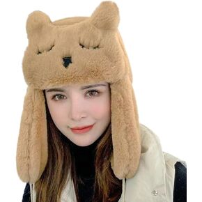 Women's Faux Fur Trapper Hat Winter Russian Hat Aviator Earflap Hat Windproof Ear Flap Warm Hat Plaid Trapper Hat