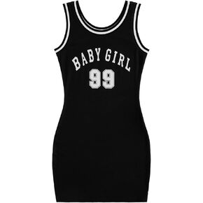 SOLY HUX Women's Letter Graphic Print Color Block Sleeveless Tank Dresses Bodycon Mini Dress