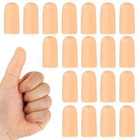 Lusofie 20Pcs Silicone Finger Protectors Beige Finger Cots Thumb Bandage Rubber Fingers Tips Thumb Protector Finger Support Protector Caps for Finger Arthritis, Finger Cracking Finger Pain Relief