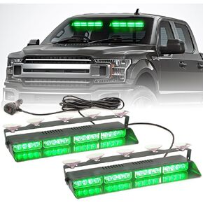 PKINGLAKE 2 in 1 LED Emergency Dash Strobe Light Bar Front/Rear Windshield Safety Flashing Warning Hazard Interior Lights for Police Firefighter Construction Vehicles Trucks (2x14 inch, Red/White)