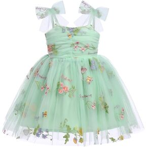 OBEEII Toddler Baby Girl Tutu Dress Spaghetti Straps Tulle Princess Birthday Party Dress Smocked Summer Flower Girl Dresses
