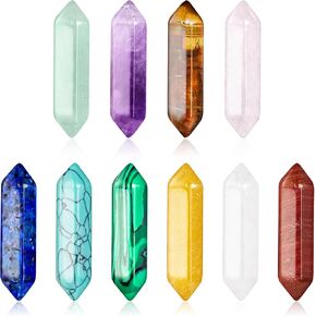 18PCS Healing Crystals Set Hexagonal Bullet Shaped Meditation Gemstone Natural Stone Rose Quartz Crystals Amethyst Tiger Eye Chakra Stones Energy Crystals with Beauty Box