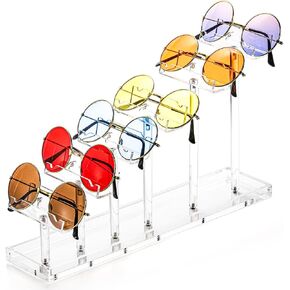 6 Tiers Eyeglass Holder Stand, Clear Acrylic Sunglass Display Stand, Stable Glasses Rack with Non-slip Pad, Sunglass Organizer for Dresser, Cabinet, Glasses Shop