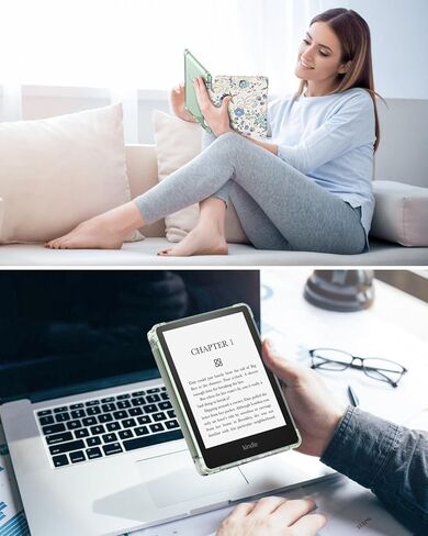 MoKo Case for Universal 6 Inches E-Book Reader and Tablets 2022, Ultra Clear Soft Flexible Transparent TPU Back Cover Light Shell with Auto Wake/Sleep, Agave Green in Saudi Arabia