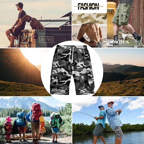 APTRO Men's Cargo Shorts Elastic Waistband Drawstring Summer Casual Cotton Shorts Big & Tall Relaxed Fit Work Shorts in Kuwait