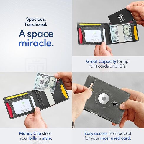 TRAVANDO AirTag* Wallet Mens Wallet with Money Clip Air Tag Wallet Card Holder RFID Blocking Bifold Gifts for Men in Saudi Arabia