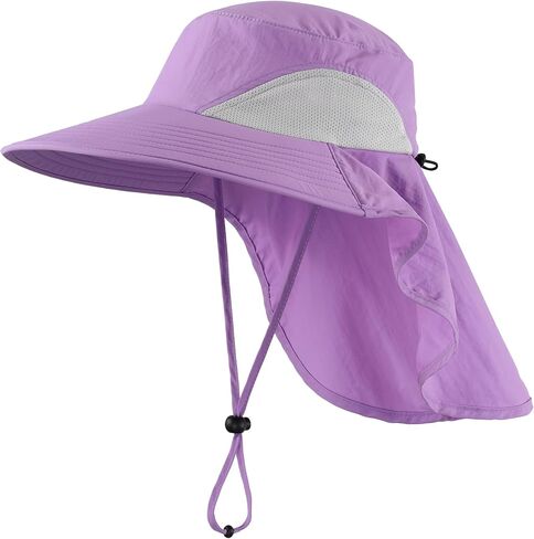 Home Prefer Outdoor UPF50+ Sun Hat Wide Brim Mesh Fishing Hat with Neck Flap (Rose Red) in Saudi Arabia