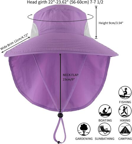 Home Prefer Outdoor UPF50+ Sun Hat Wide Brim Mesh Fishing Hat with Neck Flap (Rose Red) in Saudi Arabia