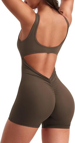 YEOREO One Piece Workout Jumpsuits for Women Backless Tummy Control Sleeveless Jumpsuits Lizvette V Back Scrunch Yoga Romper in Saudi Arabia