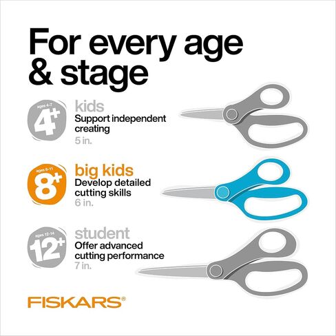 مقص FISKARS® للطلاب بمقبض ناعم مريح مكون من 3 قطع - للأطفال الكبار ومرحلة ما قبل المراهقة والمراهقين (الأعمار من 8 سنوات فما فوق) in Kuwait