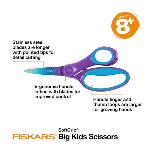 مقص FISKARS® للطلاب بمقبض ناعم مريح مكون من 3 قطع - للأطفال الكبار ومرحلة ما قبل المراهقة والمراهقين (الأعمار من 8 سنوات فما فوق) in Kuwait
