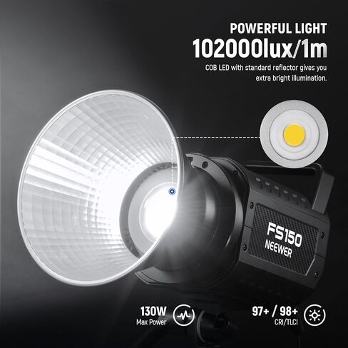 NEEWER FS230 230W COB Video Light 2.4G/APP Control, 110000lux/1m 5600K Daylight Bowens Mount Photography Continuous Output Lighting for Video Recording, Silent Fan, 9 Scenes 4 Dimming Types CRI97+ in Saudi Arabia