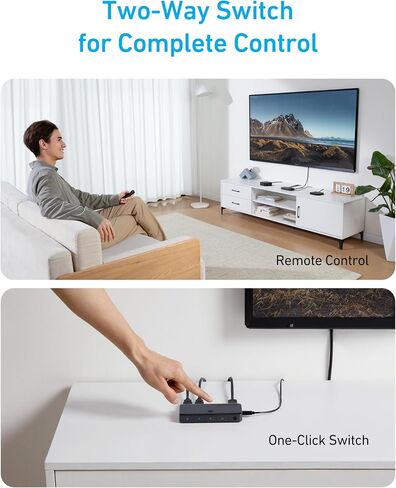 Anker HDMI Switch, 4K@60Hz Bi-Directional HDMI Switcher, 2 In 1 Out with Smooth Finish, Supports HDR, 3D, Dolby, Compatible with Laptops, PC, Xbox Series, PS5 / PS4, Projector, and More in Saudi Arabia