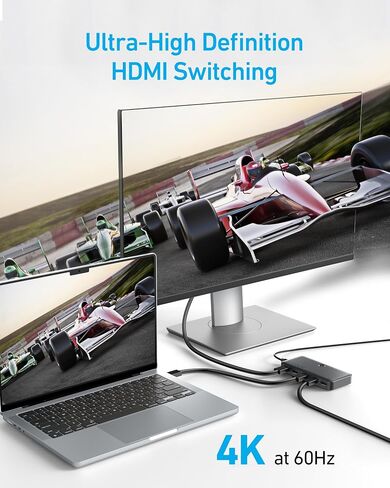 Anker HDMI Switch, 4K@60Hz Bi-Directional HDMI Switcher, 2 In 1 Out with Smooth Finish, Supports HDR, 3D, Dolby, Compatible with Laptops, PC, Xbox Series, PS5 / PS4, Projector, and More in Saudi Arabia