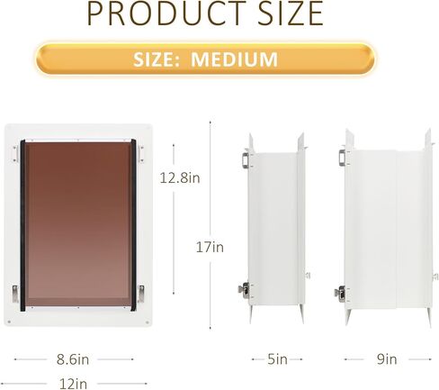 باب للحيوانات الأليفة للحائط بإطار فولاذي، نفق تلسكوبي، قفل ألومنيوم، تصميم ذو غطاء مزدوج - قوي ومتين، مثالي للحيوانات الأليفة التي يصل وزنها إلى 40 رطلاً - مقاس متوسط ​​- 8.6 بوصة و12.8 بوصة in Kuwait