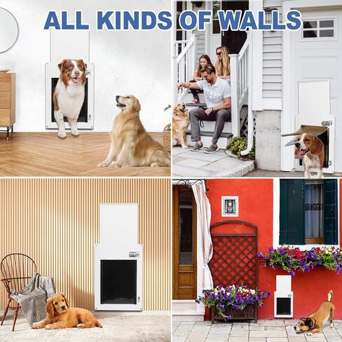 باب للحيوانات الأليفة للحائط بإطار فولاذي، نفق تلسكوبي، قفل ألومنيوم، تصميم ذو غطاء مزدوج - قوي ومتين، مثالي للحيوانات الأليفة التي يصل وزنها إلى 40 رطلاً - مقاس متوسط ​​- 8.6 بوصة و12.8 بوصة in Kuwait