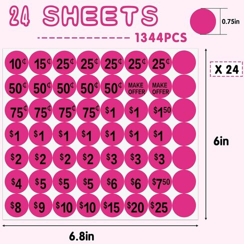 ملصقات Yard Sale، 1344 قطعة من ملصقات أسعار بيع المرآب 3/4 بوصة ملصقات ملصقات أسعار ملونة مع سعر لبيع Yard Garage Fle Market 4 ملصقات تسعير بالدولار مطبوعة مسبقًا بألوان زاهية in Kuwait
