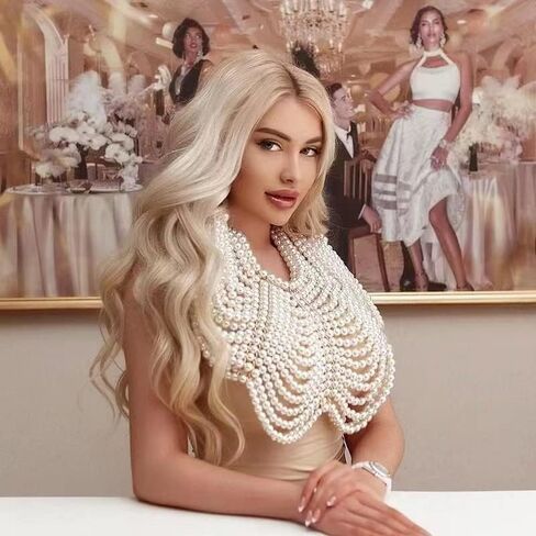 Sinkcangwu Pearl Shoulder Necklaces Bra Chain Body Jewelry Collar Statement Necklace for Wedding, Party, Christmas Holiday, Halloween Costume (Crochet) in Kuwait