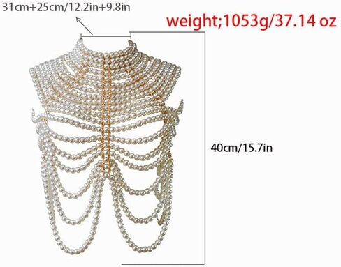Sinkcangwu Pearl Shoulder Necklaces Bra Chain Body Jewelry Collar Statement Necklace for Wedding, Party, Christmas Holiday, Halloween Costume (Crochet) in Kuwait