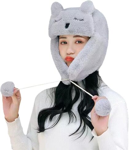Women's Faux Fur Trapper Hat Winter Russian Hat Aviator Earflap Hat Windproof Ear Flap Warm Hat Plaid Trapper Hat in Saudi Arabia