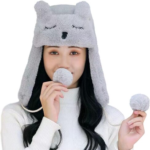 Women's Faux Fur Trapper Hat Winter Russian Hat Aviator Earflap Hat Windproof Ear Flap Warm Hat Plaid Trapper Hat in Saudi Arabia
