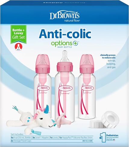Dr. Brown’s Natural Flow® Anti-Colic Options+™ Narrow Baby Bottles 8 oz/250 mL, with Level 1 Slow Flow Nipple, 6 Pack, 0m+ Moon/Clouds Gift Set in Saudi Arabia