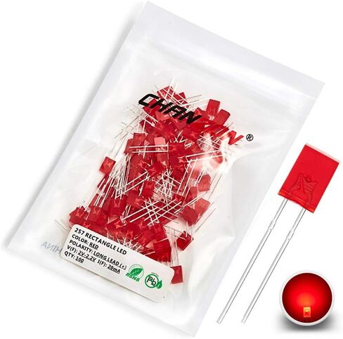 Chanzon 100 قطعة 2x5x7 أضواء LED بيضاء ثنائية 257 (عدسة شفافة مربعة شفافة DC 3V 20mA) مصابيح إضاءة ومكونات إلكترونية ومؤشر الثنائيات الباعثة للضوء in Kuwait