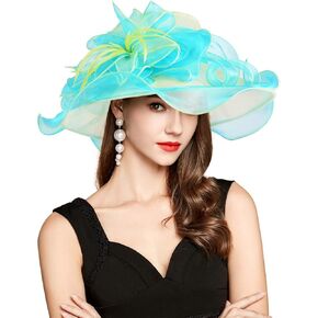 YIDINGCO 2024 Kentucky Derby Hat Sun Hat for Women Ladies Organza Feather Fascinator for Tea Party Church UV Protection