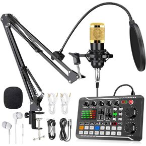F998 Podcast Equipment Bundle for Tiktok and YouTube Vlog,Sound Board with Audio Interface,Condenser Karaoke Microphone,Streaming Podcast Starter Kit DJ Audio Mixer (F998+BM800 MIC) in Saudi Arabia
