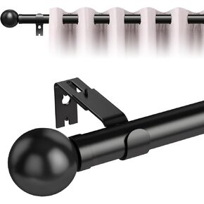 Curtain Rods for Windows 48 to 84, 1 Inch Black Heavy Duty Curtain Rods Set, Adjustable Extra Long Curtain Rod, Outdoor Curtain Rods for Patio Bedroom, Drapery Rods with Ball Finials, Size 32"- 90"