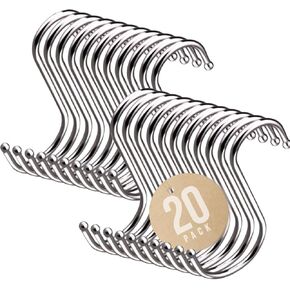 Performore Powerful 3" Metal S-Shaped Silver Hooks Hangers Heavy-Duty Stainless Steel Nickel Hanger Storage Rack for Closet, Work Shop, Bathroom, Garden, House Kitchen (20 Pack)