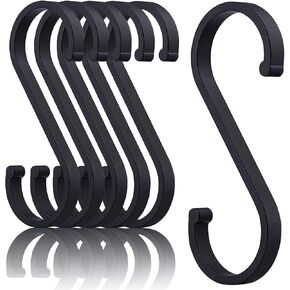Aluminum S Hooks, Versatility S-Hooks Coffee Cup Hooks for Hanging Coffee Mugs, Kitchen Pot and Pans, Grill Utensils, Plants, 12 Pack Matte Finish Black