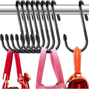 24 Pack Purse Hanger for Closet, Twist Design S Hooks for Hanging Bags, Vinyl Coated Bag Hanger Closet Organizer, Large Closet S Hooks for Hanging Jeans, Bags, Purses, Belts, Caps, Black