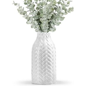 Modern White Ceramic Flower Vases for Home Decor Aesthetic, 8" H Cute White Boho Decorative Vase for Table Centerpieces, Living Room Shelf Knick Knacks Home Decor