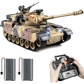 Supdex 1:18 RC Tank, 2.4Ghz US M60 Remote Control Tank Model Toys, 15 Channel Battle Military Tank with Smoke, Light Sound, &Volume Switch, Army Toy for Adult and Kid That Shoots BBS and Water Bombs