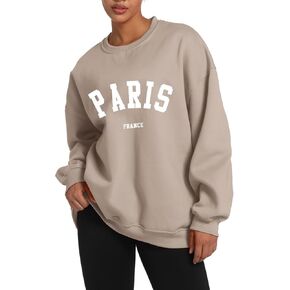 Tuislay Paris College Sweatshirt for Women Oversized Trendy Comfy Crewneck Sweatshirts Casual Graphic Pullover Tops Unisex