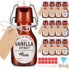 Vesici 12 Pcs 4 Oz Swing Top Glass Bottles Vanilla Extract Bottles with Airtight Stoppers Stickers Caps Bottle Brush Funnel Rope Labels Amber Homemade Vanilla Extract Bottles for Themed Party Sauce