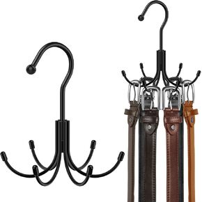 Belt Hanger, HOMEBROS Black 360° Rotatable Metal Belt Rack Organizer for Closet Space Saving Belt Hooks Maximum 24 Storage Capacity for Belt Tie Tank Top Bra Scarf Hat Purse - 1 Pack