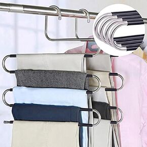 devesanter Hangers Space Save Non-Slip 6 Pack S-Shape Clothes Hangers Stainless Steel Closet Storage Organizer for Pants Jeans Scarf Trousers Hanging Black