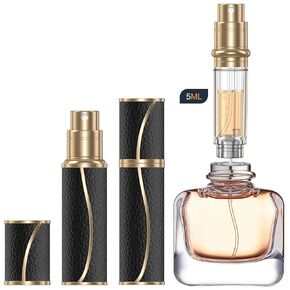 Perfume Travel Refillable Bottle,Genuine Leather Bottom-Filling Fragrances Perfume Atomizer,Mini Cologne Dispenser,Portable Sprayer Pocket Size for Cruise Car Trip Purse Gift 5ml (Black)